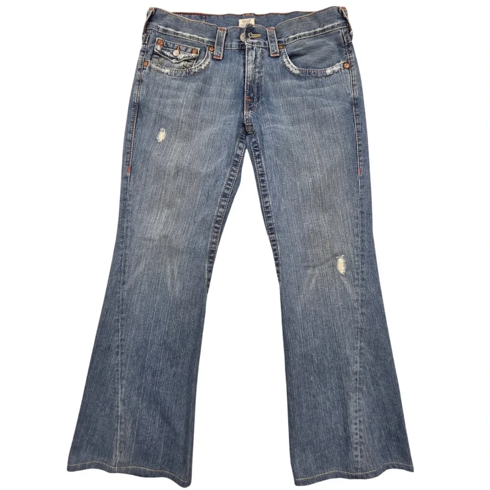 Vintage True Religion Joey Flare Jeans Blue Denim Mens 36x30 Y2K USA MADE